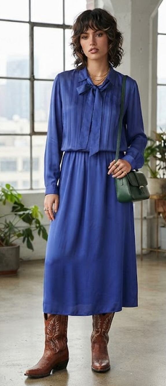 VTG 90s Neiman Marcus Purple Blouson Dress Size 10 Minimalist Belt